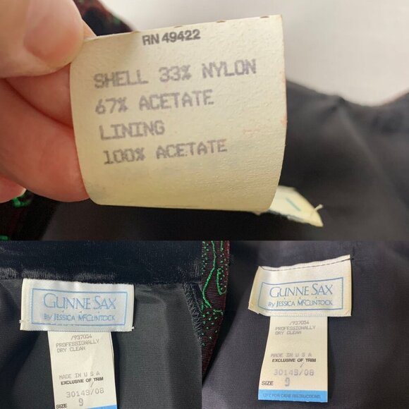 Vintage Jessica McClintock Gunne Sax Black Velvet Green Glitter 2 pc Skirt Set S - Picture 3 of 8